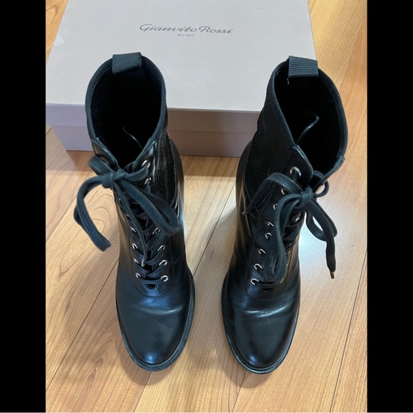 Gianvito Rossi Martis Black Leather Lace-up Platform Boots Size 39 - Picture 7 of 12